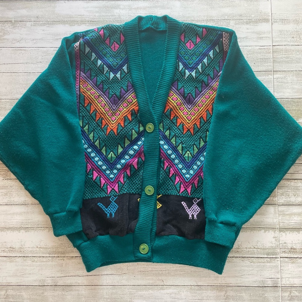 Vintage Colorful Geometric Patterned Cardigan